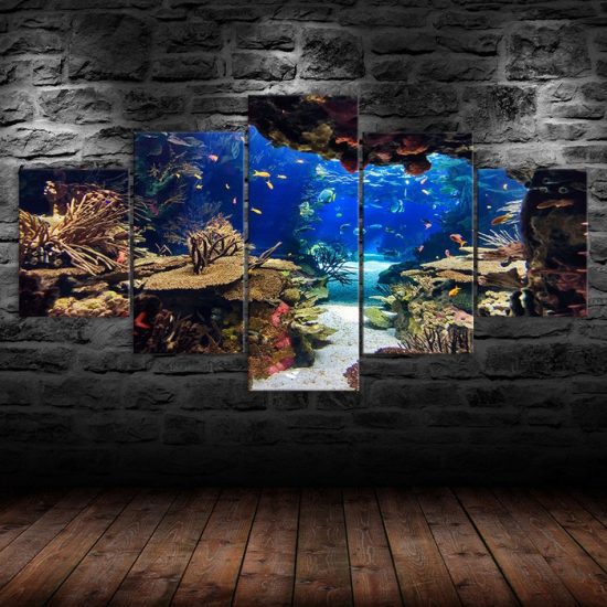 Underwater Sea Fish Coral Reefs 5 Piece Five Panel Wall Canvas Print Modern Art Poster Wall Art Decor 1