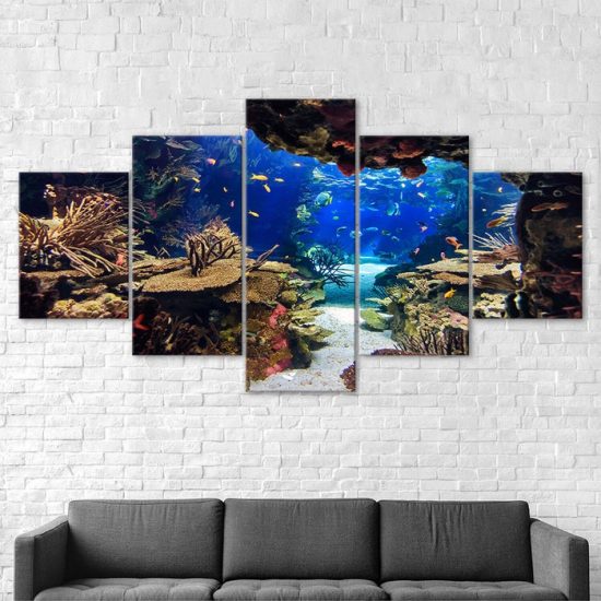 Underwater Sea Fish Coral Reefs 5 Piece Five Panel Wall Canvas Print Modern Art Poster Wall Art Decor 2