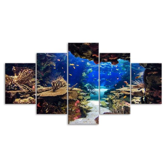 Underwater Sea Fish Coral Reefs 5 Piece Five Panel Wall Canvas Print Modern Art Poster Wall Art Decor 3