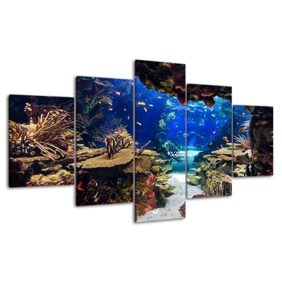 Underwater Sea Fish Coral Reefs 5 Piece Five Panel Wall Canvas Print Modern Art Poster Wall Art Decor 4