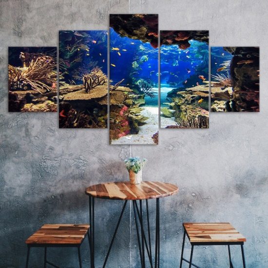 Underwater Sea Fish Coral Reefs 5 Piece Five Panel Wall Canvas Print Modern Art Poster Wall Art Decor