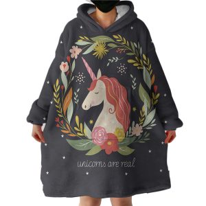 Unicorn Floral Hoodie Wearable Blanket WB0775