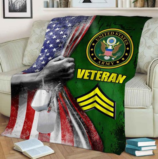 United State Army Veteran Flag Blanket Sherpa Blanket Fleece Blanket Birthday Gift Family Blanket 2