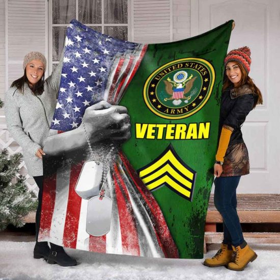 United State Army Veteran Flag Blanket - Sherpa Blanket Fleece Blanket Birthday Gift Family Blanket