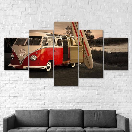 Van Bus Cars Surf Boards Canvas 5 Piece Five Panel Print Modern Wall Art Poster Wall Art Decor 2