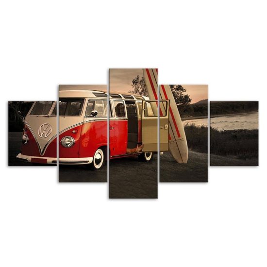 Van Bus Cars Surf Boards Canvas 5 Piece Five Panel Print Modern Wall Art Poster Wall Art Decor 3