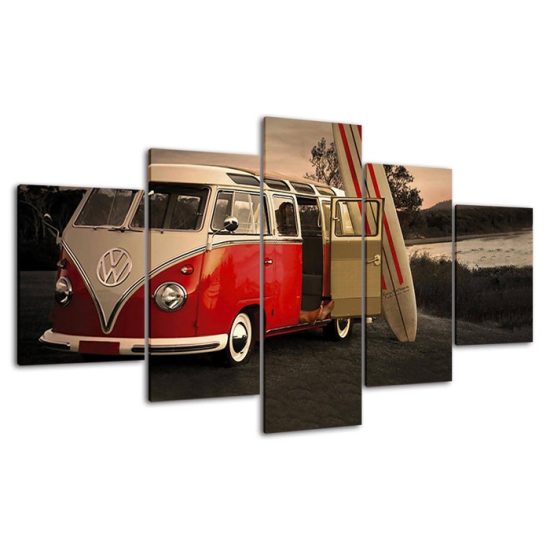 Van Bus Cars Surf Boards Canvas 5 Piece Five Panel Print Modern Wall Art Poster Wall Art Decor 4