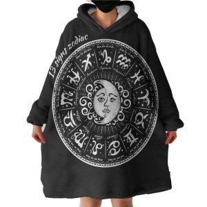 Vintage B&W Sun Moon Round Zodiac Hoodie Wearable Blanket WB0495