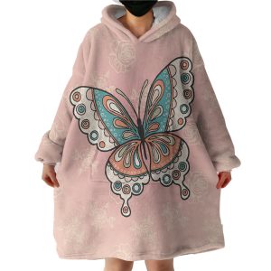 Vintage Butterfly Floral Pink Theme Hoodie Wearable Blanket WB0451