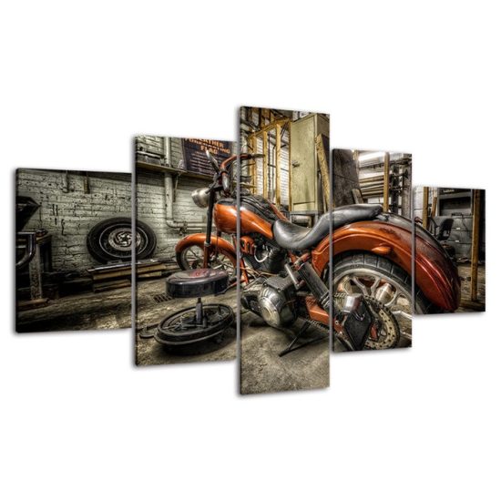 Vintage Classic Motorcycle Canvas 5 Piece Five Panel Print Modern Wall Art Poster Wall Art Decor 4