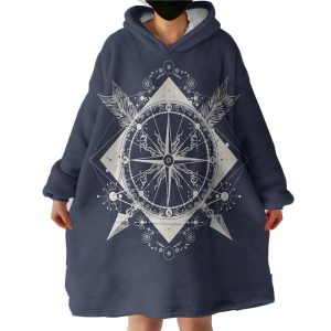 Vintage Compass and Arrows Sketch Navy Theme Hoodie Wearable Blanket WB0541