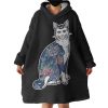 Vintage Floral Navy Cat Hoodie Wearable Blanket WB0674