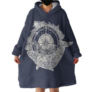 Vintage Floral Whale & Compass Navy Theme Hoodie Wearable Blanket WB0540