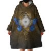 Vintage Golden Clock Blue Butterfly Hoodie Wearable Blanket WB0498