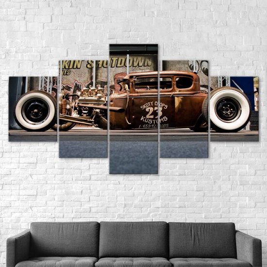Vintage Hot Rod Classic Old Car 5 Piece Five Panel Canvas Print Modern Poster Wall Art Decor 2
