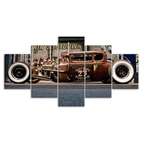 Vintage Hot Rod Classic Old Car 5 Piece Five Panel Canvas Print Modern Poster Wall Art Decor 3