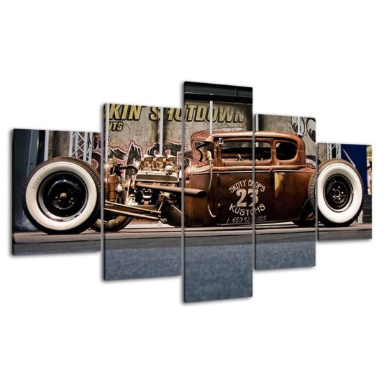 Vintage Hot Rod Classic Old Car 5 Piece Five Panel Canvas Print Modern Poster Wall Art Decor 4
