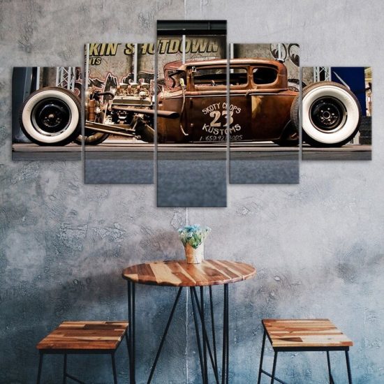 Vintage Hot Rod Classic Old Car 5 Piece Five Panel Canvas Print Modern Poster Wall Art Decor