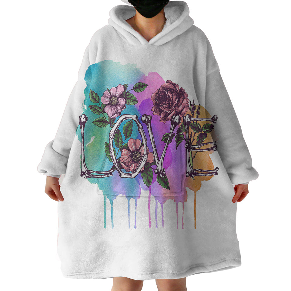 Vintage Roses Love Bone Watercolor Background Hoodie Wearable Blanket WB0668