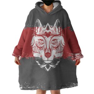 Vintage Wolf Grey & Red Brush Hoodie Wearable Blanket WB0351