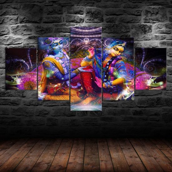 Vishnu And Goddess Lakshmi 5 Piece Five Panel Wall Canvas Print Modern Art Poster Wall Art Decor 1