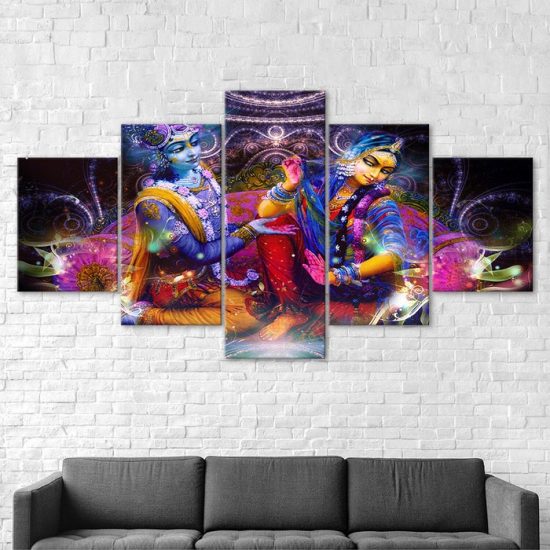 Vishnu And Goddess Lakshmi 5 Piece Five Panel Wall Canvas Print Modern Art Poster Wall Art Decor 2
