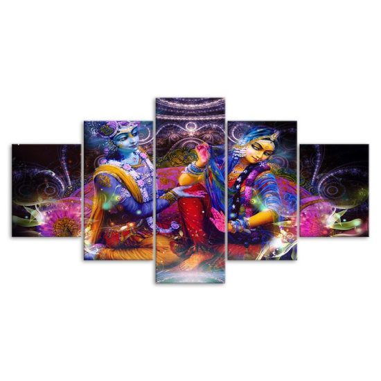 Vishnu And Goddess Lakshmi 5 Piece Five Panel Wall Canvas Print Modern Art Poster Wall Art Decor 3