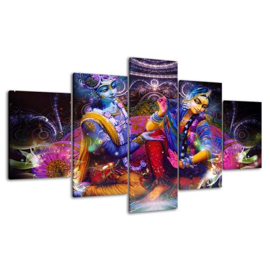 Vishnu And Goddess Lakshmi 5 Piece Five Panel Wall Canvas Print Modern Art Poster Wall Art Decor 4