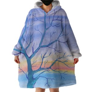 Watercolor Big Tree & Rainbow Blue Theme Hoodie Wearable Blanket WB0155