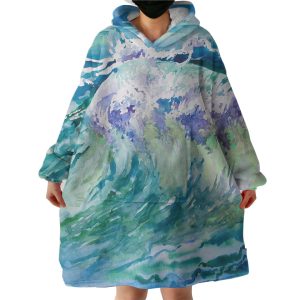 Watercolor Blue Waves Japanese Art Hoodie Wearable Blanket WB0199