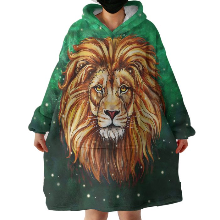 Watercolor Draw Lion Green Theme Hoodie Wearable Blanket WB0529