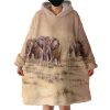 Watercolor Elephants In Desert Hoodie Wearable Blanket WB0192