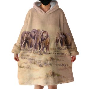 Watercolor Elephants In Desert Hoodie Wearable Blanket WB0192