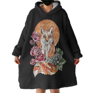 Watercolor Floral Fox Illustration Hoodie Wearable Blanket WB0179