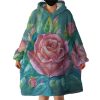 Watercolor Pink Roses Green Theme Hoodie Wearable Blanket WB0195