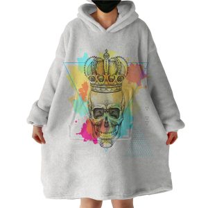 Watercolor Splash King Crown Skull Hoodie Wearable Blanket WB0723