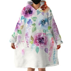 Watercolored Roses Hoodie Wearable Blanket WB1605