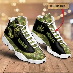 Weed Camo Cannabis Skull Custom Name Air Jordan 13 Shoes