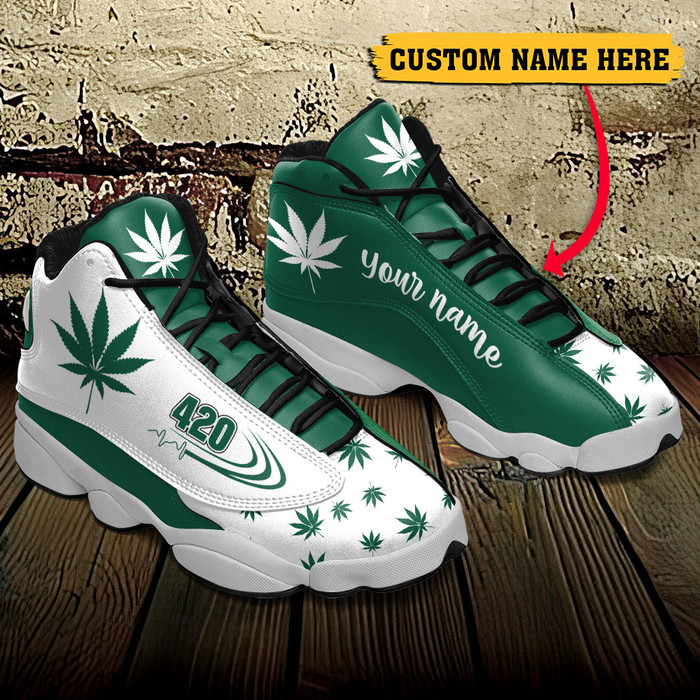 Weed Green 420 Custom Name Air Jordan 13 Shoes