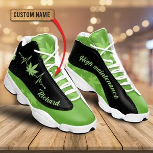 Weed High Maintenance Black And Green Custom Name Air Jordan 13 Shoes