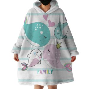 Whale Family Hoodie Wearable Blanket WB1058