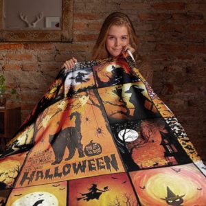 When Witches Go Riding Halloween Blanket Halloween Gifts Cozy Plush Fleece Premium Mink Sherpa Black Cats Pumpkin Spooky Skeleton 2