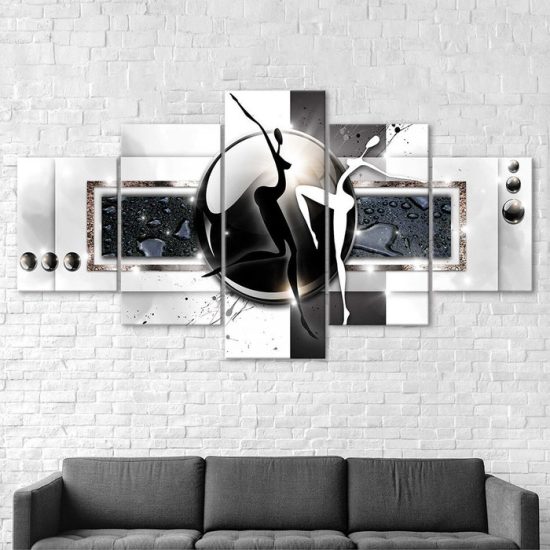 White Black Figure Dance Abstract Art 5 Piece Five Panel Wall Canvas Print Modern Poster Picture Home Decor 2