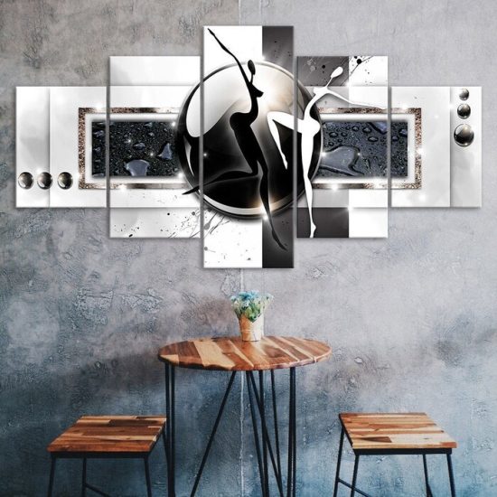 White Black Figure Dance Abstract Art 5 Piece Five Panel Wall Canvas Print Modern Poster Picture Home Decor