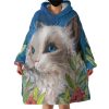 White Cat Hoodie Wearable Blanket WB1022