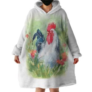 White Chicken Watercolor Painting Hoodie Wearable Blanket WB0711