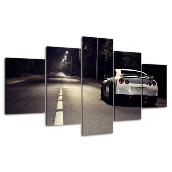 White Nissan Skyline GTR Car Street Landscape Canvas 5 Piece Five Panel Print Modern Wall Art Poster Wall Art Decor 4 1