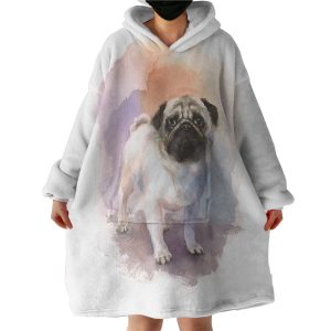 White Pug Colorful Theme Watercolor Painting Hoodie Wearable Blanket WB0699