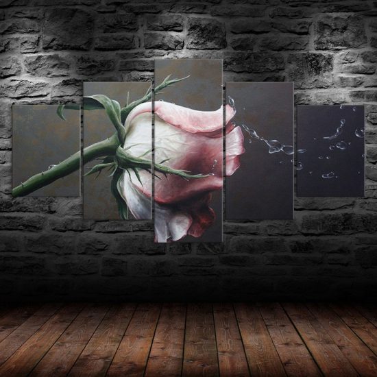 White Red Rose Flower 5 Piece Five Panel Canvas Print Modern Poster Wall Art Decor 1