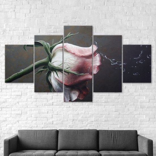 White Red Rose Flower 5 Piece Five Panel Canvas Print Modern Poster Wall Art Decor 2